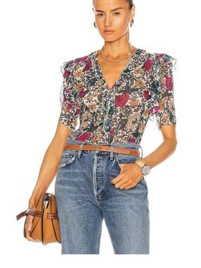 🪻Veronica Beard🪻 Floral V-Neck Ruffle Sleeve Blouse. Size S